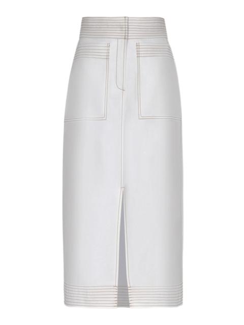 ANDRES OTALORA Caminos Patch Pocket Linen Midi Skirt off-white