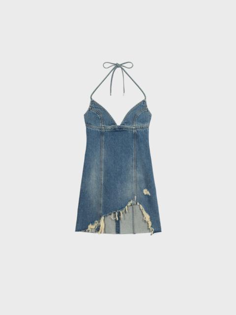 Blumarine DISTRESSED DENIM DRESS WITH FRINGES