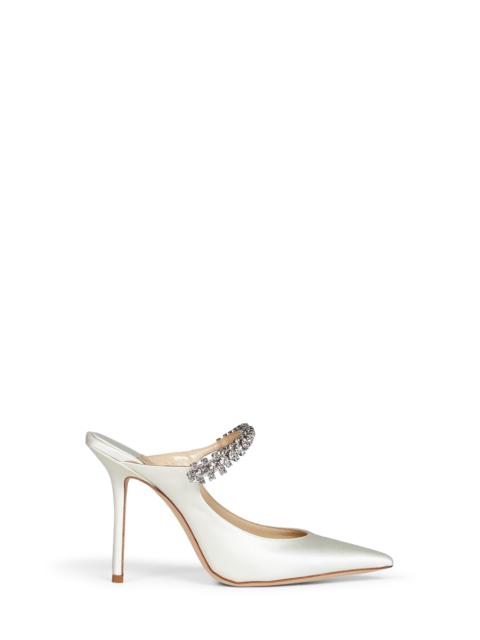 JIMMY CHOO Jimmy Choo Women Ivory Crystal-Embellished Satin Bing 100 Mules