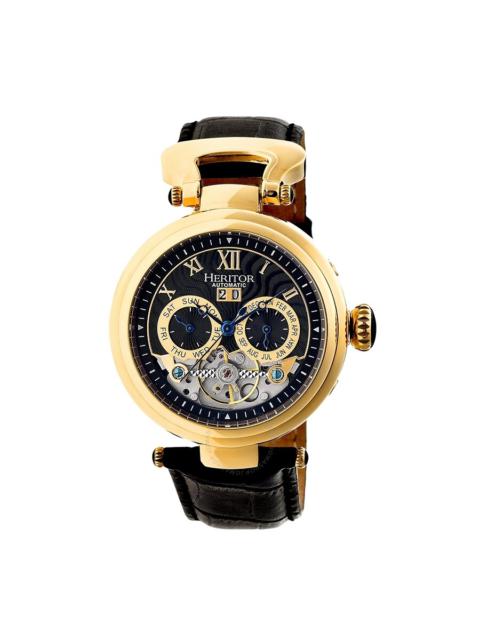 Other Designers Heritor Ganzi Automatic Black Dial Black Leather Men's Watch HR3304