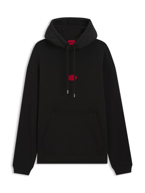 HUGO COTTON-BLEND HOODIE WITH WAXED-STAMP LOGO