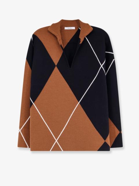 Max Mara Max Mara Mxmsala Argyle Pattern Virgin Wool Sweater Brown
