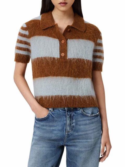 ALLSAINTS AllSaints Clem Polo Sweater in Steel Blue/Cognac at Nordstrom