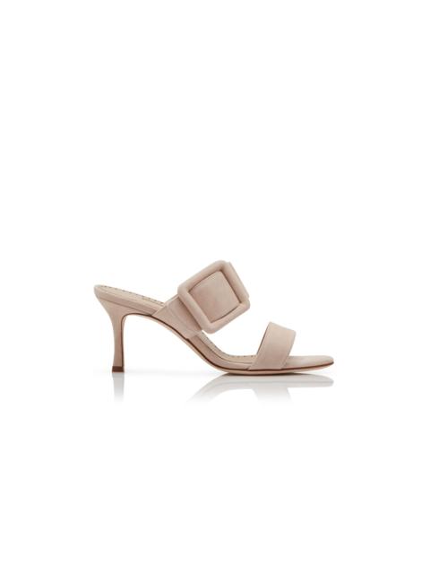 Manolo Blahnik Light Beige Suede Open Toe Mules