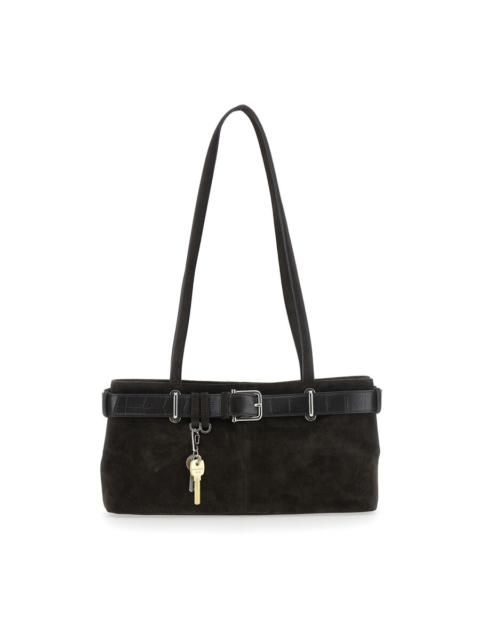 OSOI Osoi Brown Shoulder Bag With Belt Detail And Pendant Keys In Suede