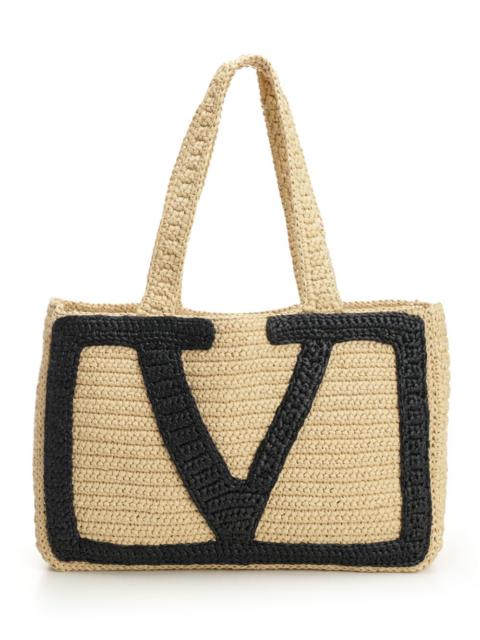 Valentino Large Tote | Viva Superstar Crochet | Crochet Rafia Handbags Beige