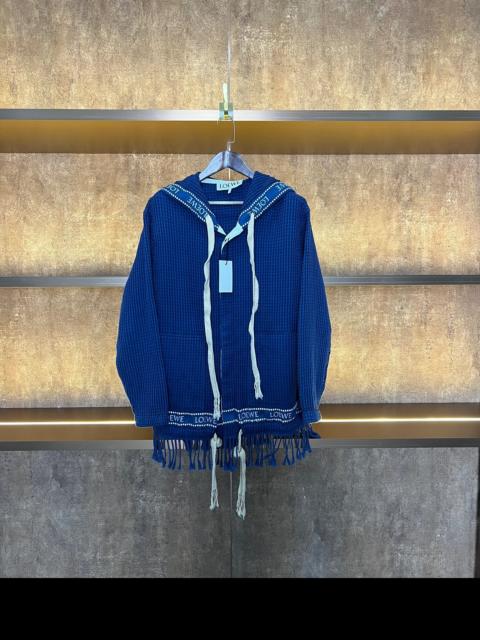 Loewe Loewe Hooded Logo Trim Honeycomb Cotton Jacket In Blue