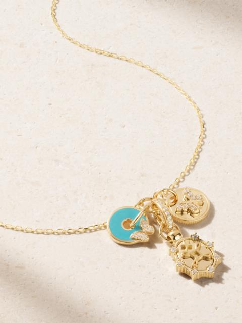 FOUNDRAE Reverie + Butterfly + True Love 18-karat Gold, Diamond And Ceramic Necklace