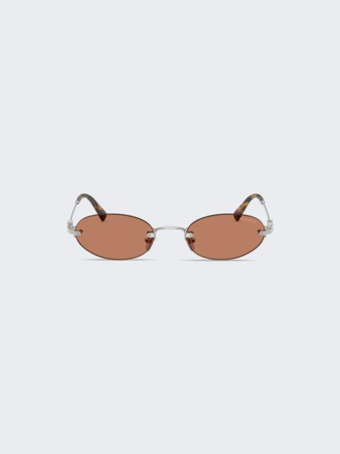 Miu Miu Oval Sunglasses Silver And Brown Lenses