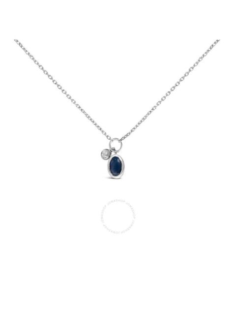 Other Designers Haus of Brilliance 10K White Gold Oval Blue Sapphire and Diamond Double Charm Pendant Necklace - 18"