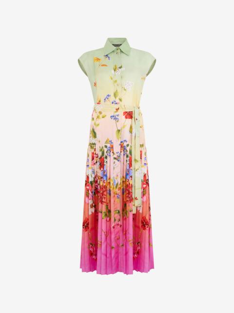 Roberto Cavalli Long Silk Dress with Miami Flowers Print
