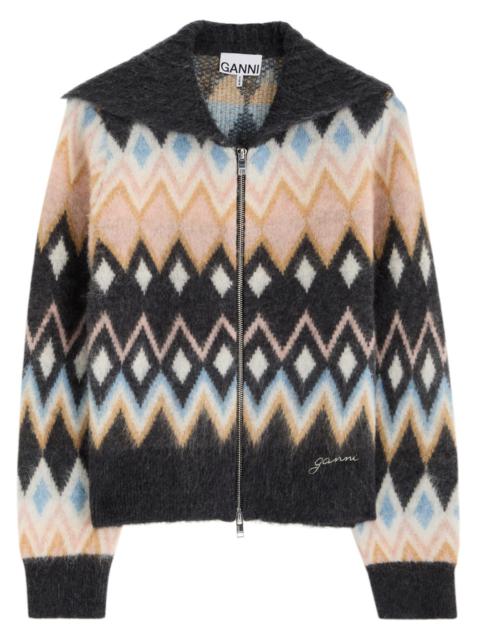 Ganni Patterned-intarsia Knitted Cardigan