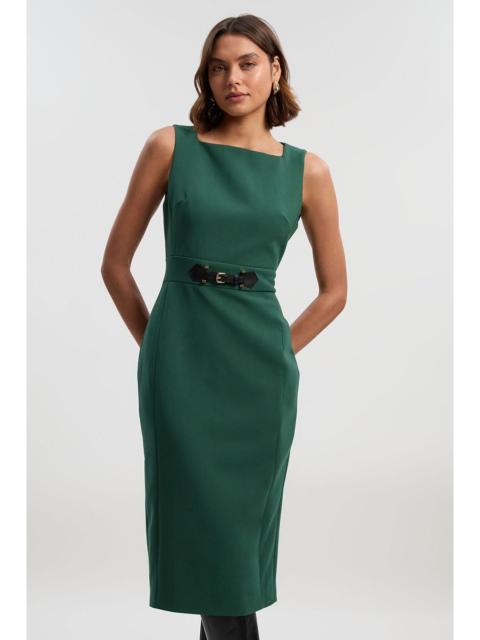 KAREN MILLEN Compact Essential Tab Waist Pencil Midi Dress