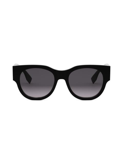 FENDI 'Fendi Baguette 53mm Gradient Round Sunglasses in Shiny Black /Gradient Smoke at Nordstrom