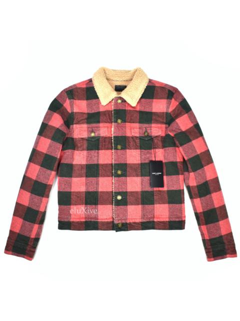 SAINT LAURENT Saint Laurent Red Buffalo Plaid Shearling Trucker Jacket NWT