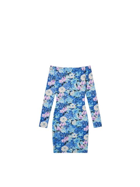 BALENCIAGA [Runway] Balenciaga Open Shoulder Floral Crushed Velvet Dress (F34) - Brand New w/ Tags