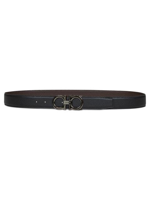 FERRAGAMO Black leather reversible Gancini belt
