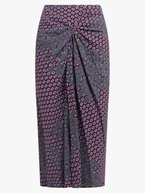 Dries Van Noten SMILA DRAPED FLORAL MOTIF MIDI SKIRT | PURPLE/BLUE