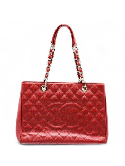 CHANEL Chanel Grand Shopping Tote CC GST Quilted Caviar Leather SHW in Red