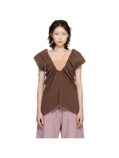 BASERANGE Brown Crinkle Linen Max Blouse