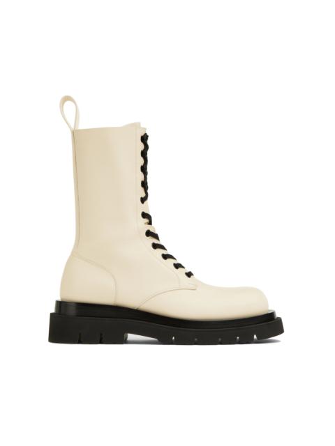 Bottega Veneta Lug Lace-Up Boot Military Calf black/white