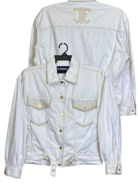 Other Designers VINTAGE 1992 ICEBERG STUDDED LOGO/BELT TRUCKER DENIM JACKET