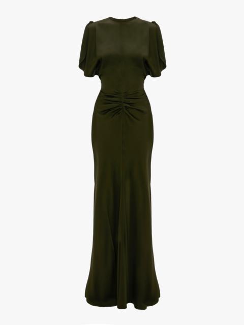 Victoria Beckham Gathered Waist Floor-Length Dress In Dark Olive