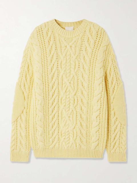 Oversized cable-knit wool-blend sweater Pastel yellow