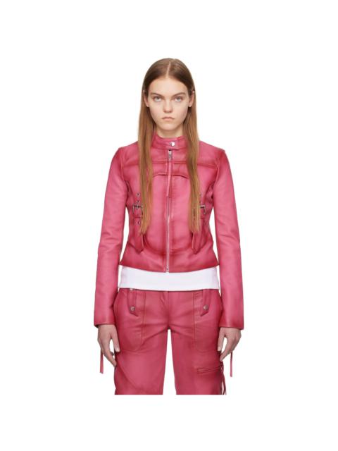 Blumarine Pink Guêpière Leather Biker Jacket