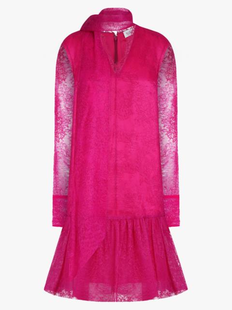 NINA RICCI V-NECK RUFFLE LACE DRESS | FUSCHIA