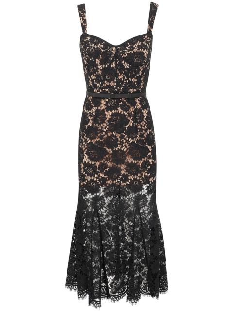 self-portrait Black Fine Lace Midi Dress