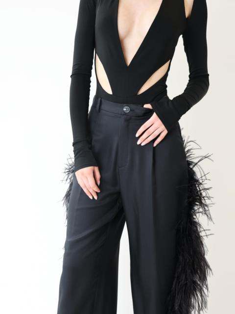 LAPOINTE Silky Twill Relaxed Pleated Pant With Feathers