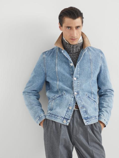 Brunello Cucinelli Denim outerwear jacket with suede collar