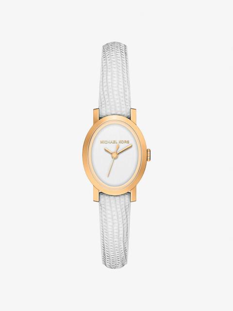 MICHAEL KORS Petite Maude Gold-Tone and Lizard Embossed Leather Watch