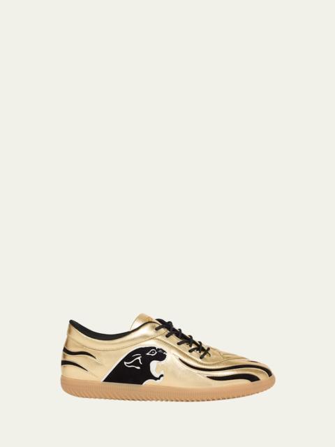 Valentino Men's Kicky Asymmetrical Metallic Leather Sneakers