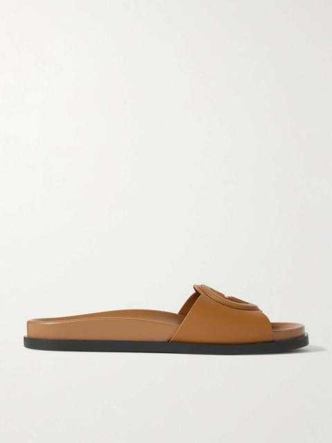 Cutout leather slides Brown