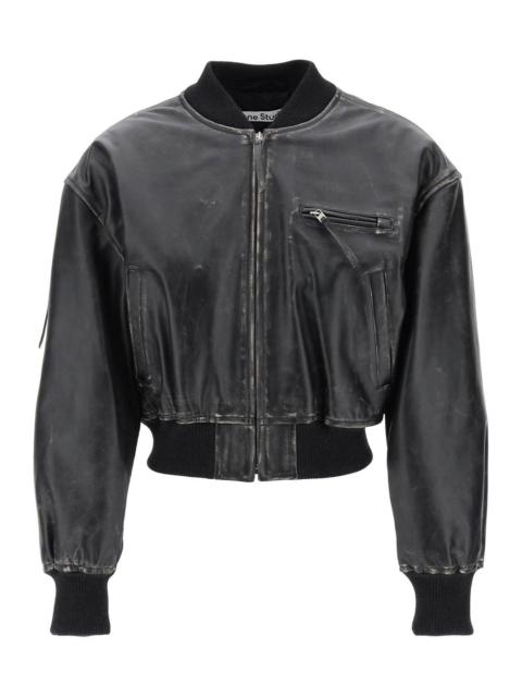 Acne Studios Aged Leather Bomber Jacket With Distressed Treatment