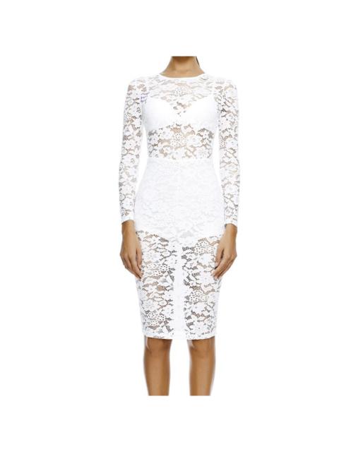 Other Designers Misha Collection White See-Through Lace Midi Dress