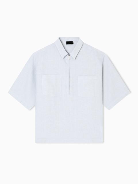 EMPORIO ARMANI PURE LINEN SHIRT WITH PARTIAL ZIP