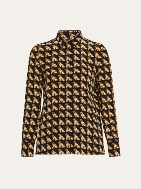 Valentino Charles Pug Crepe De Chine Blouse
