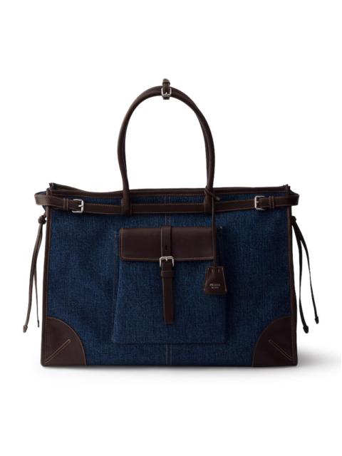 Prada Prada Men Prada Bonnie Shopping Bag In Denim And Leather