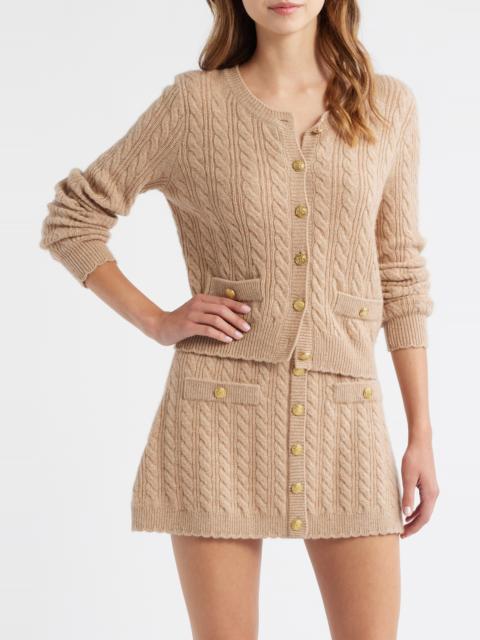 LoveShackFancy LoveShackFancy Eugenie Cable Knit Cashmere & Wool Cardigan in Camel Melange at Nordstrom