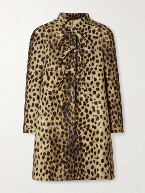 Bow-detailed jaguar-print wool-felt coat Leopard print