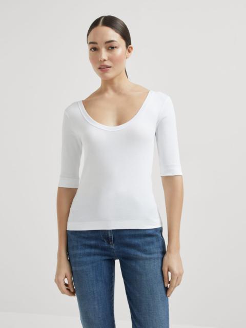 Brunello Cucinelli Stretch cotton ribbed jersey T-shirt with monili