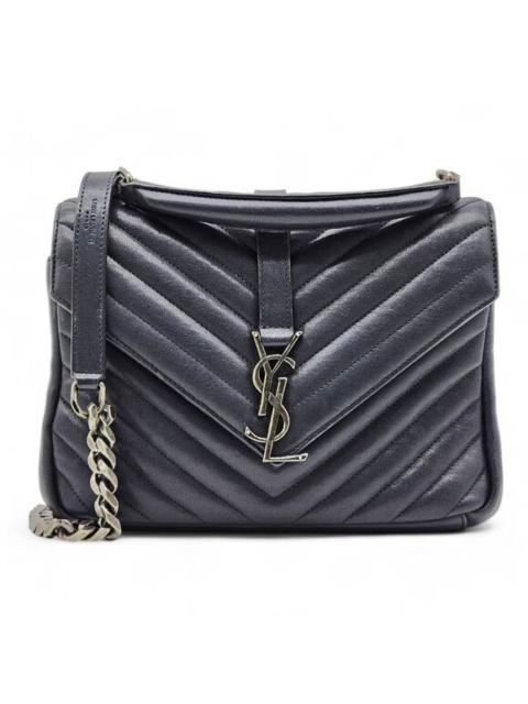 SAINT LAURENT Saint Laurent College Medium Chain Bag - Leather - Blue *preloved