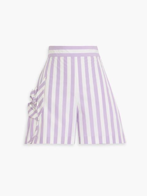 Oscar de la Renta Floral-appliquéd striped cotton-poplin shorts
