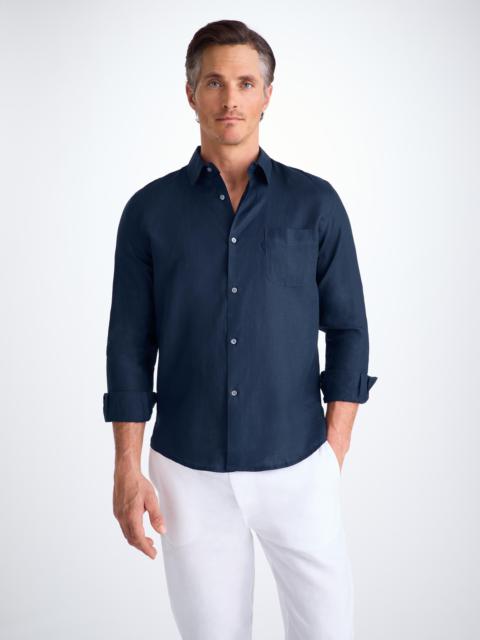 Derek Rose Men's Shirt Monaco 2 Linen Navy