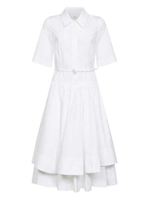 CO White cotton poplin belted midi dress