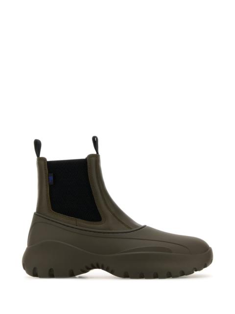 Burberry Olive green leather and rubber Chelsea Scoot ankle boots