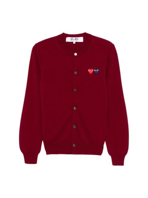 Comme des Garçons PLAY Round-Neck Double Burgundy Emblem Cardigan